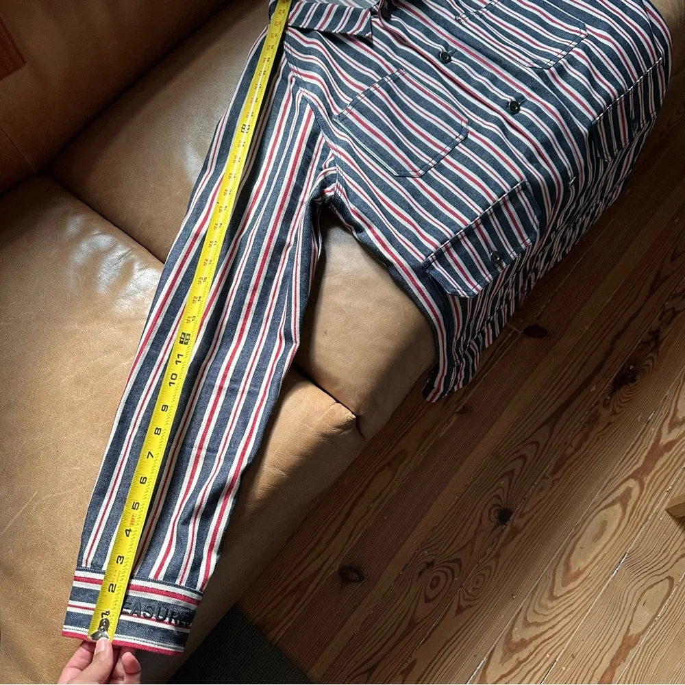 PLEASURES striped chore jacket over shirt shacket denim red printed graphic - Picture 8 of 11